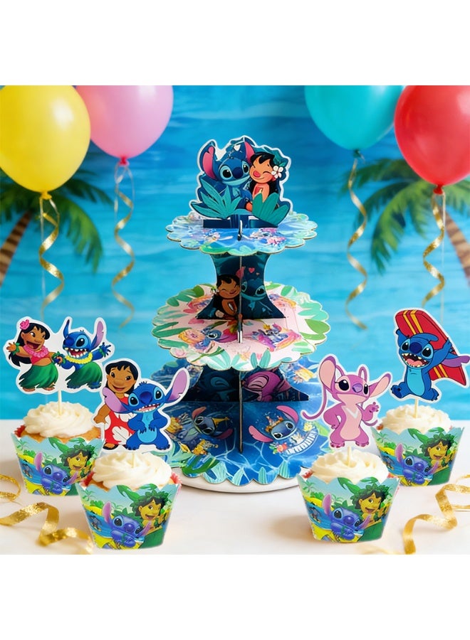 ILovhaprty 25pcs Stitch Cake Decoration Set – Lilo & Stitch Cake Stand with Cake Borders and Cake Toppers, Stitch Birthday Party Supplies for Dessert Table Decorations - Image 5